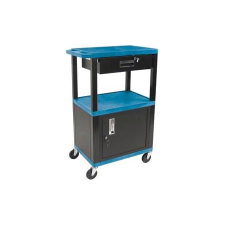 Luxor Luxor Garage Shop Utility Cart w/Cabinet & Drawer, 250 lb. Capacity, 24inL x 18inW x 42-1/2inH, Blue WT42BUC2-BWTD